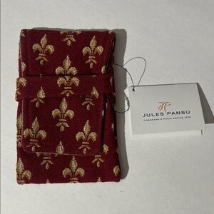 Jules Pansu Made in France Fleur De Lis Paris Cotton Pouch Red Gold NEW!